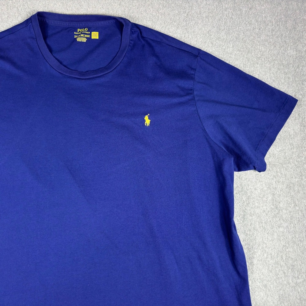 Polo Ralph Lauren Shirt Mens 2XLT Blue Yellow Pony Crewneck Tee Short Sleeve